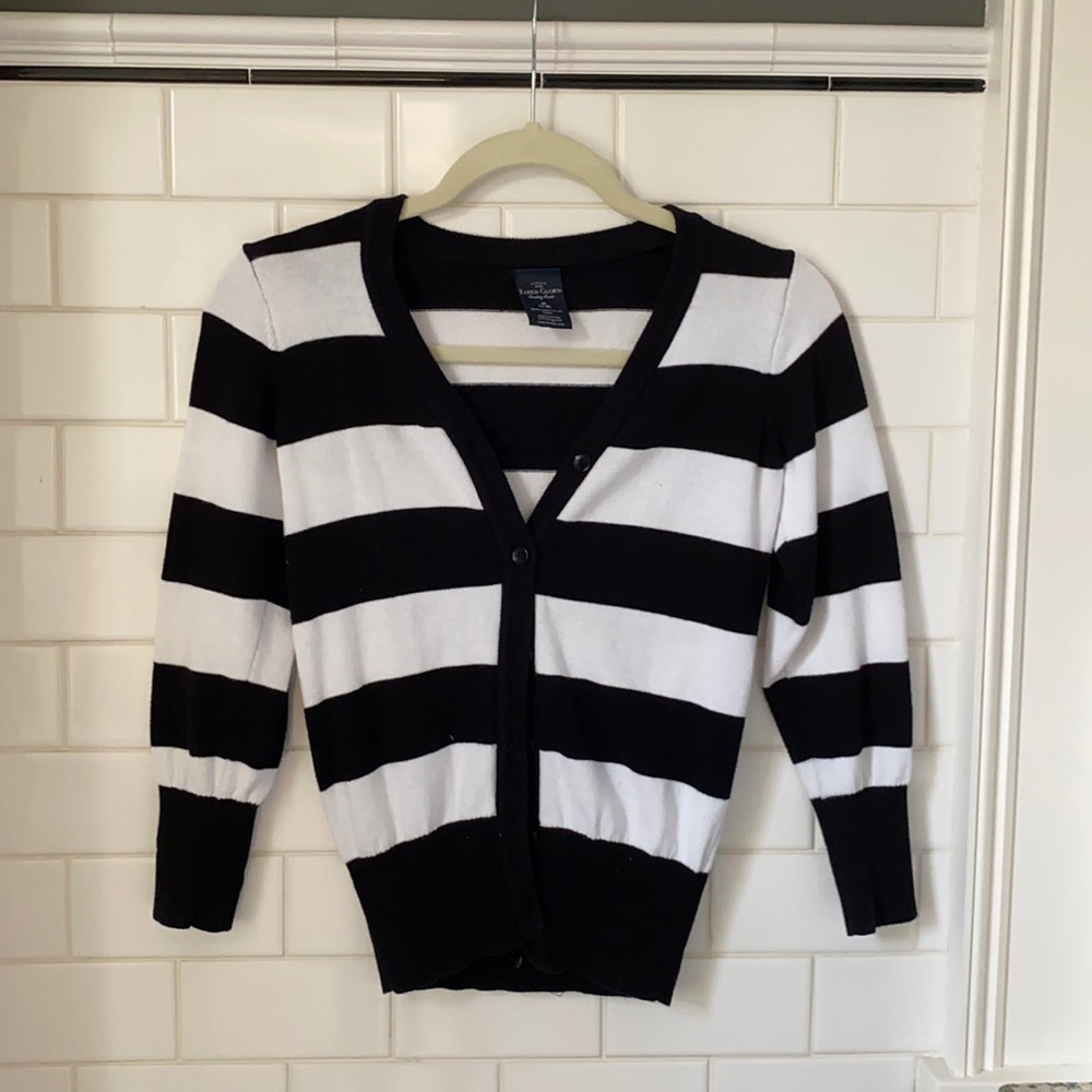 Button down black and white sweater